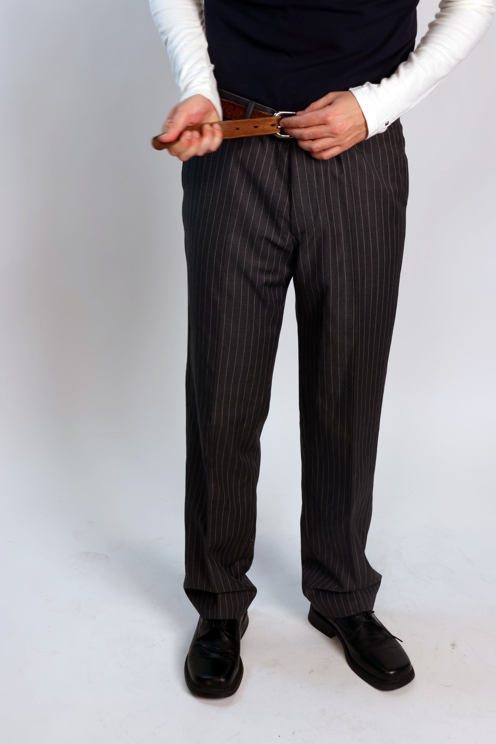 striped suit pants